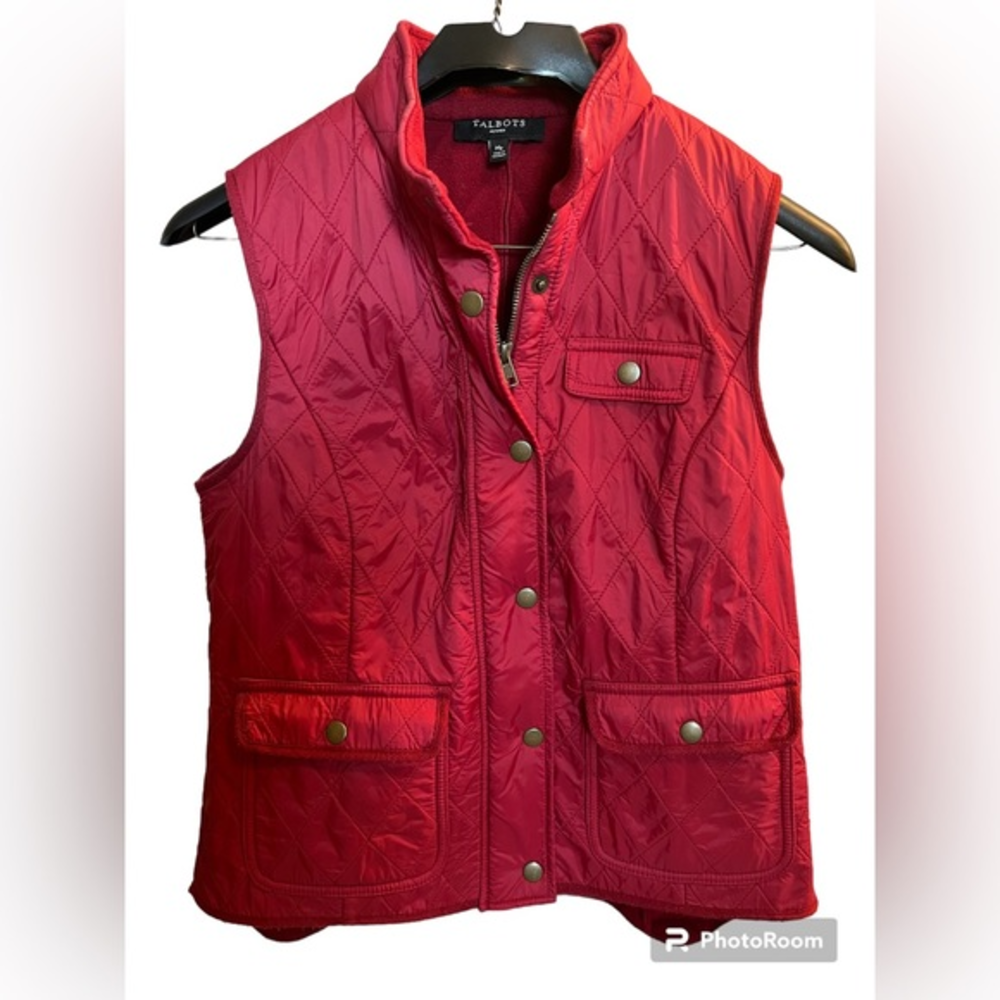 Talbots Vest Jacket Womens Size Petite Red‎ Quilted Lightweight Fleece Lined